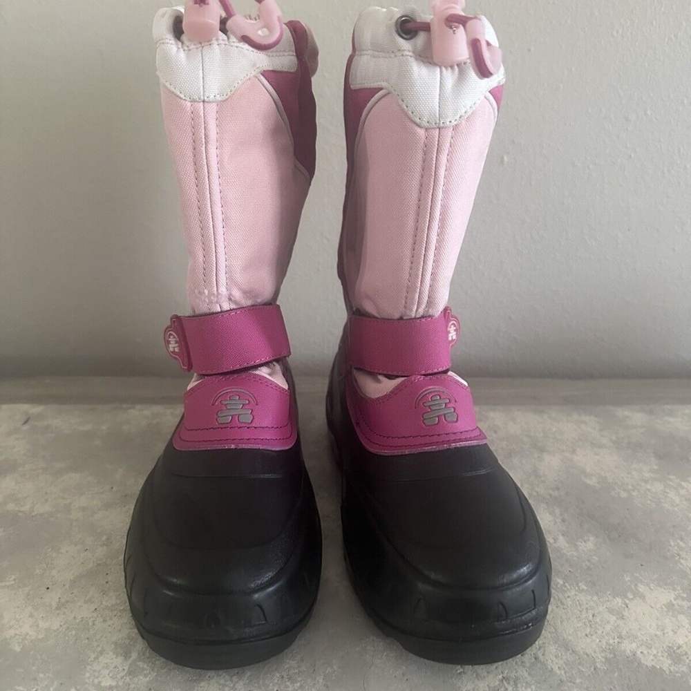 KAMIK Big Girls Sz 4 Winter Snow Boots Pink Black Fleece Lined - Picture 2 of 10